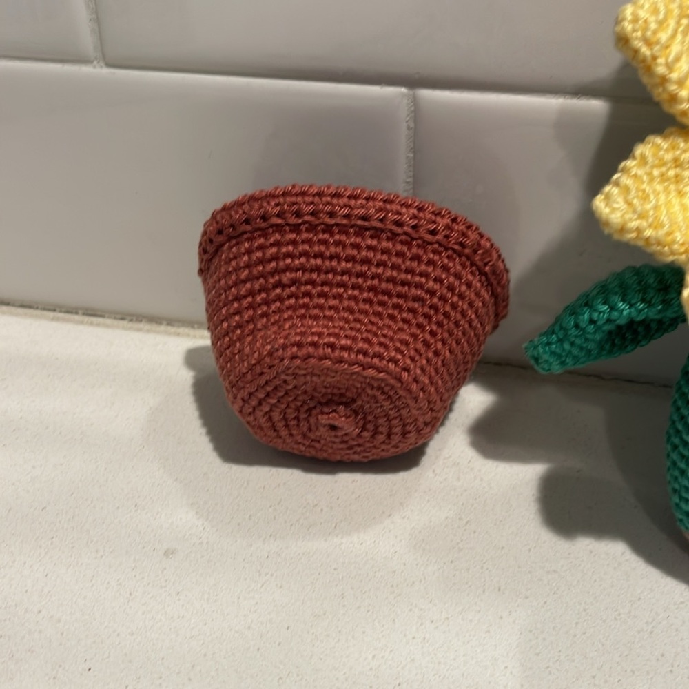 Flower Child Sunflower Bear Hand Crafted Figure and Pot Amigurumi Crochet Decor - Picture 7 of 13